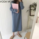 Женское трикотажное платье-свитер с V-образным вырезом и длинным рукавом