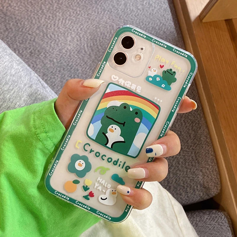 

Korea Cute Rainbow Crocodile Letter Tide Cool Phone Case for IPhone 13 12 11 Pro XS MAX XR X 7 8 6Plus SE3 Soft Back Cover Coque