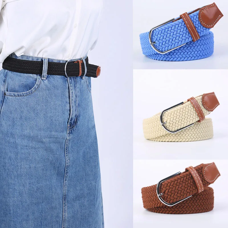 Extended Version Elastic Woven belt for Women Needle Buckle Canvas Belt Jeans Denim Skirt Waistband 100/110/120cm Stretch Belts