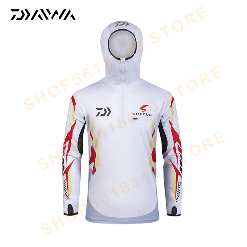 

DAWA Men Fishing Clothing UV Protection Moisture Wicking Breathable Zippers Long Sleeve Hooded Fishing Shirt Camisas Pesca