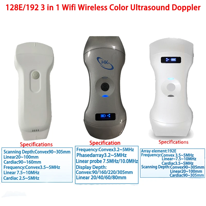 

128E\192E Wifi Wireless Color Ultrasound Doppler 3 in 1 Probe Convex Linear Phased Array Probe support iOS Android Windows