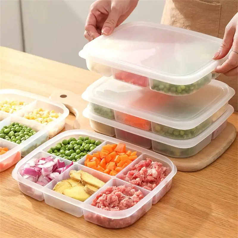 6 Grids Refrigerator Storage Box  Large Capacity Fresh-keeping Sealed Box Frozen Meat Compartment Food Sub-packed Kitchen Tools
