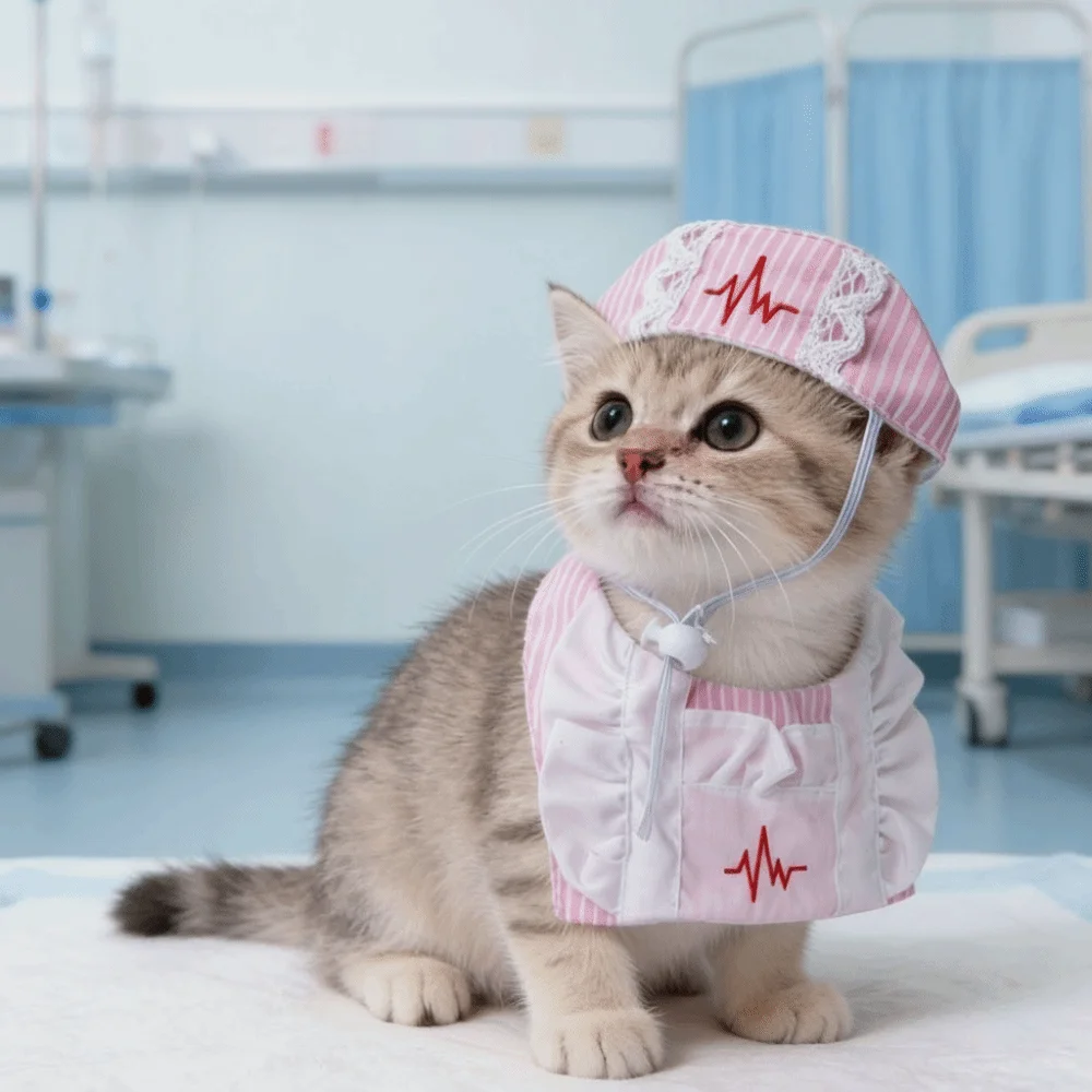 Фото Забавный костюм медсестры для кошек и собак, регулируемая шапочка медсестры, дышащая одежда для косплея питомцев, платье для трансформации кошки, наряд для вечеринки питомцев №5