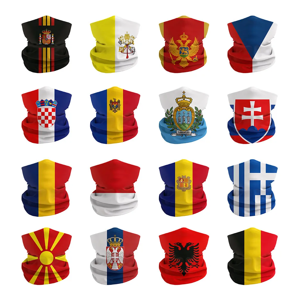 

New European National Flags Face Bandana for Women Men Breathable Cycling Hiking Covering Neck Gaiter Seamless Tube Headscarf