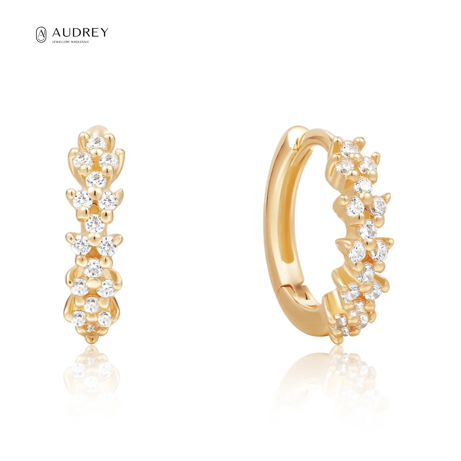 

Audrey Non Tarnish Earrings Jewellery Full Diamond Real 14k Solid Gold Wedding Earrings Hoop Huggies Earring Jewelry For Women