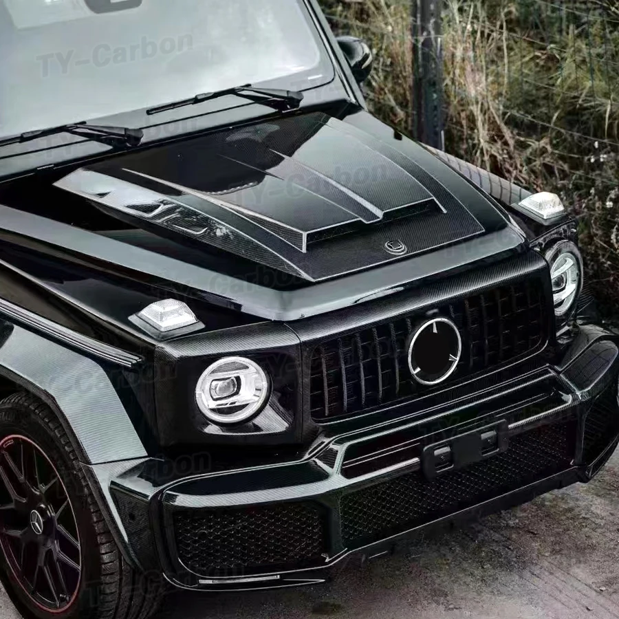 Фото Для Benz G Class W463A W464 G350D G500 G55 G63 AMG Передняя крышка капота двигателя из настоящего углеродного волокна автомобиля вентиляционное отверстие в стиле B FRP 2019-2024 №5