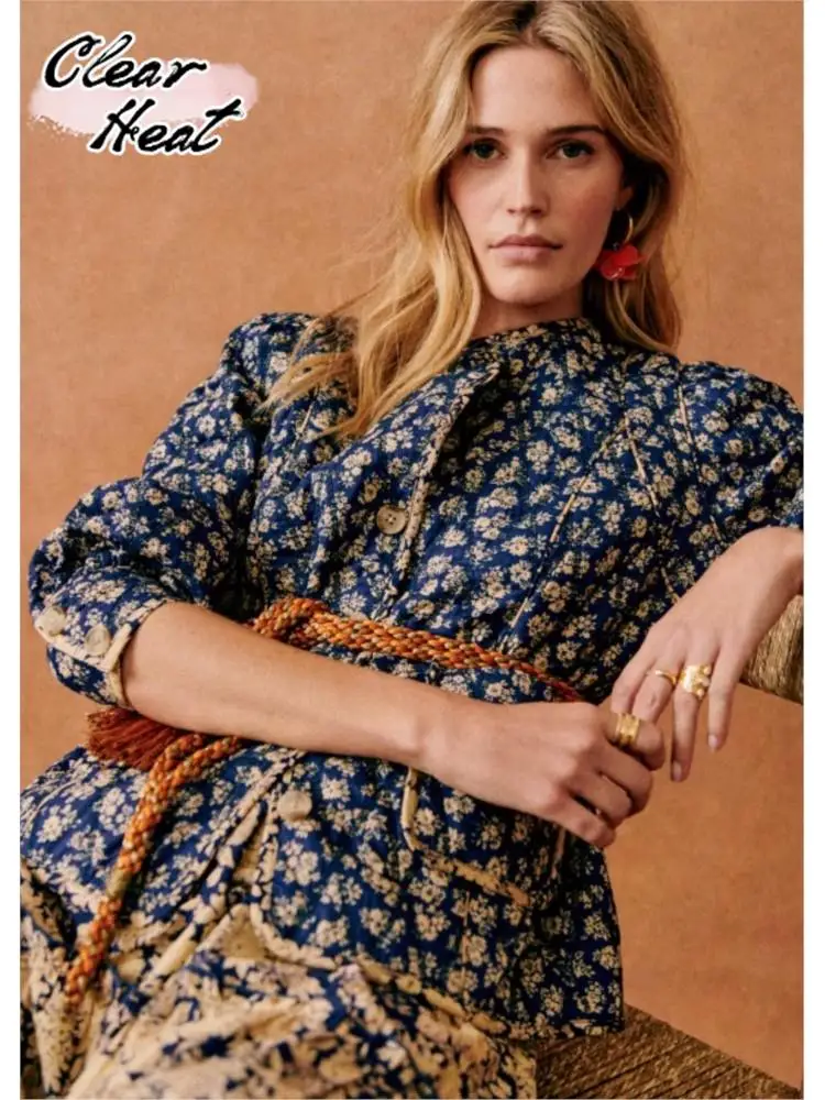 

Vintage Flower Print Cotton Coat For Women Fashion Loose Long Sleeve O Neck Thick Cardigan Autumn Winter Ladies Warm Jacket 2023