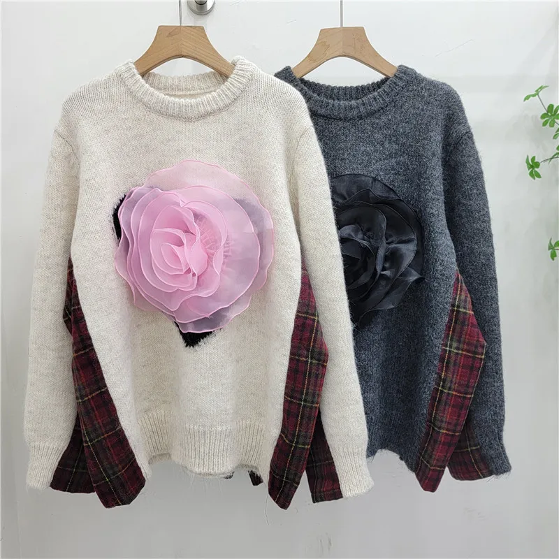 YEAE женский осенне-зимний новый пуловер с круглым вырезом свободный стиль серый