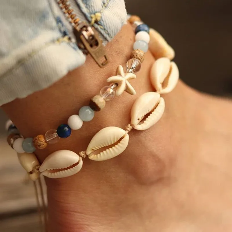 

KOTiK Bohemian Shell Starfish Anklets For Women Crystal Beads Ankle strap Beach Jewelry Summer Beach Barefoot Bracelet Anklet