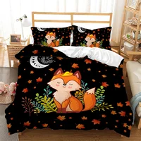 Girls Cartoon Fox Duvet Cover Kawaii Animal Comforter Cover Microfiber Woodland Animals Bedding Set Twin Queen For Kids Adult