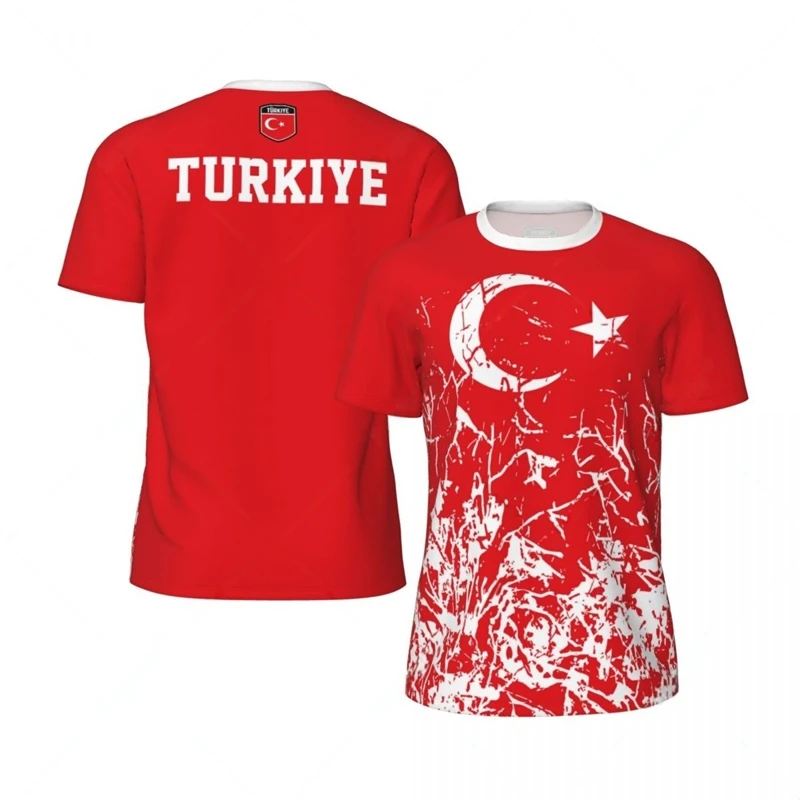 Фото Модная футбольная футболка с флагом Turkiye, повседневная летняя мужская спортивная футболка с коротким рукавом и 3D принтом, свободные уличные быстросохнущие футболки, топы №1