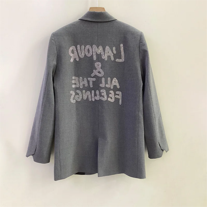 Zadig Элегантный пиджак женский шикарный серый со стразами и буквами лацкан с