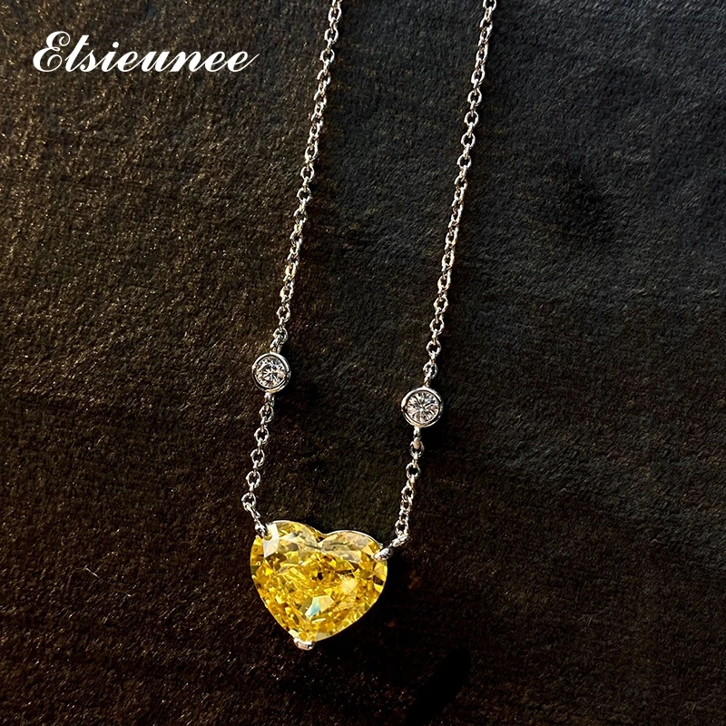 

ELSIEUNEE 100% 925 Sterling Silver Heart Pink Yellow High Carbon Diamond Gemstone Pendant Necklaces Fine Jewelry Gifts Wholesale