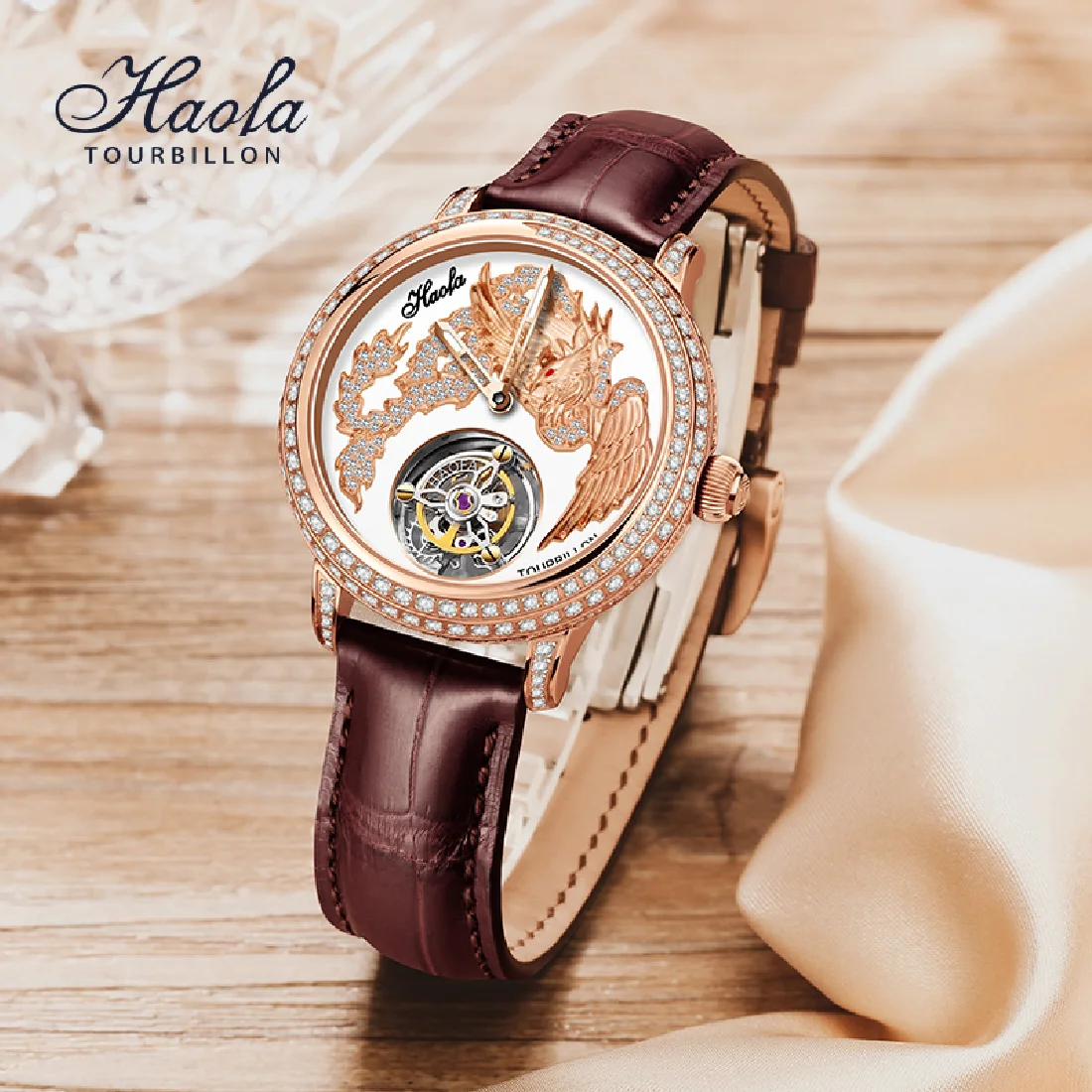 

HAOFA Tourbillon Mechanical Manual Watch For Women Luxury Crystal Fashion Flying Ladies Tourbillon Sapphire Watch Waterproof