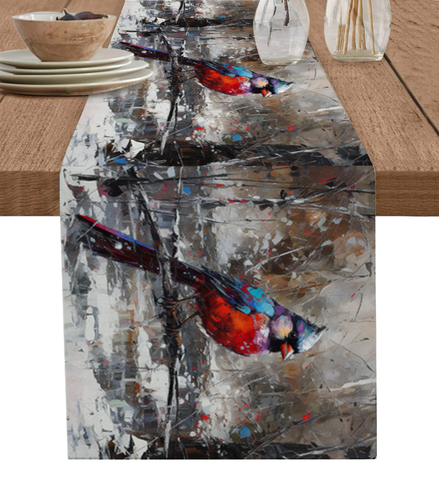 

Christmas Retro Abstract Cardinal Bird Table Runner Home Wedding Table Flag Mat Table Centerpieces Decoration Party Tablecloth
