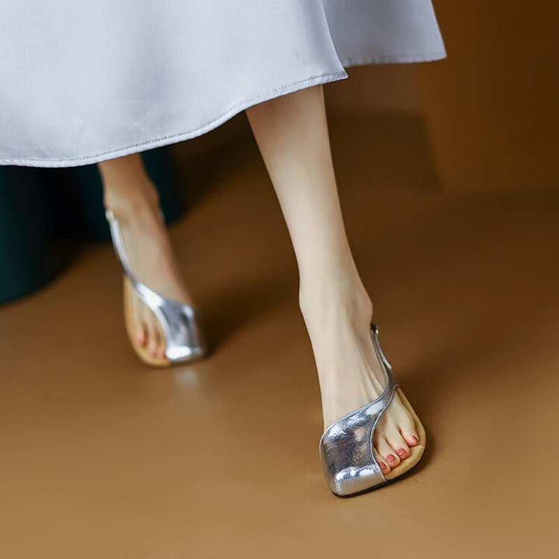 

NEW Summer Women Sandals Square Toe Chunky Heel Shoes Split Leather Shoes for Women Fashion Concise Low Heel Designer Sandals