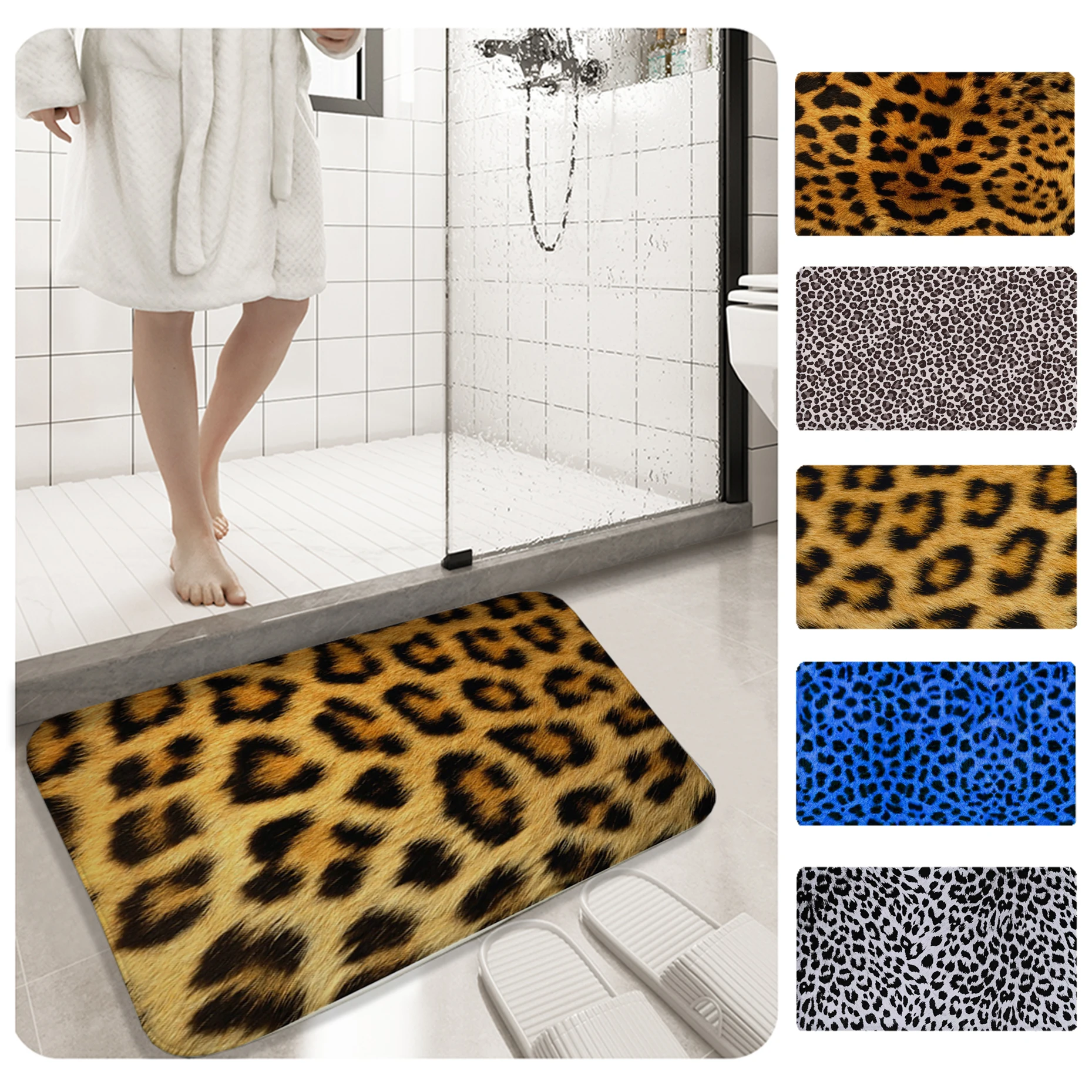 

Leopard Mat Camper Carpet Bathroom Entrance Doormat Bath Indoor Floor Rug Polyester Absorbent Mat Anti-slip Pet Pad Kitchen Rug