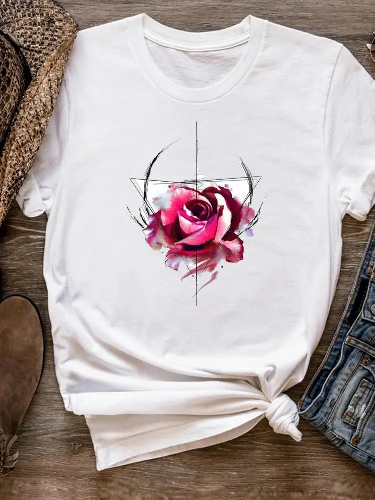 

Flower Watercolor Trend Women Clothing Print T Shirt Short Sleeve Summer Clothes Basic Tee Top Fashion Graphic T-shirt
