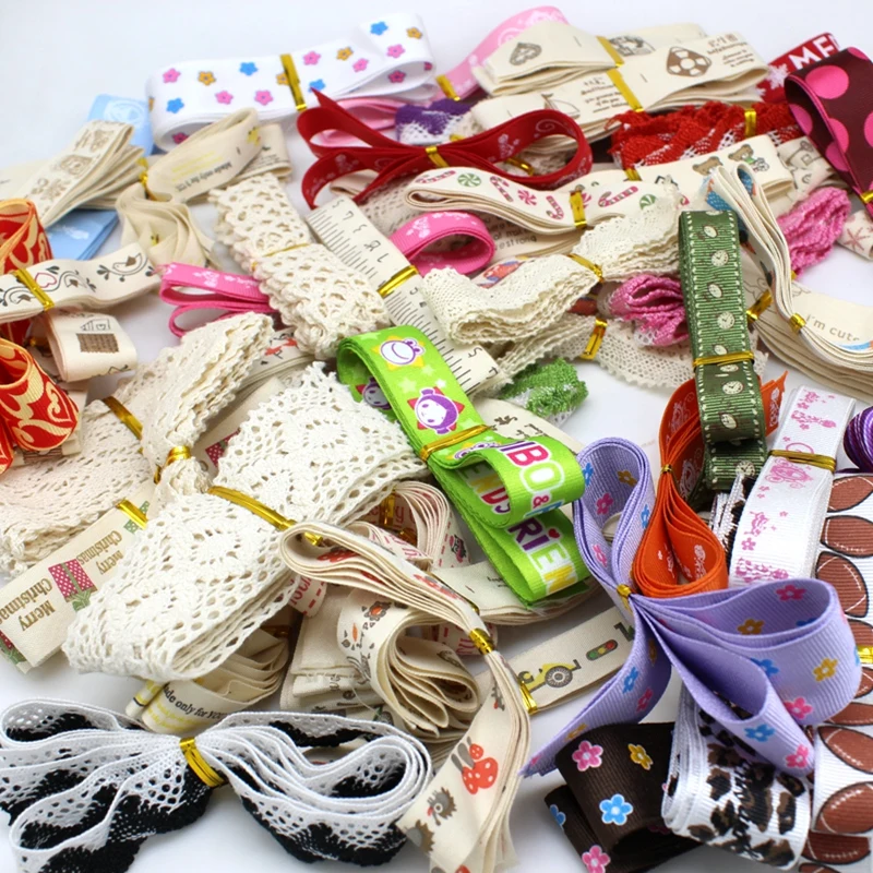 10 или 20 шт./партия (1 шт. = 1 ярд) смешанные хлопковые кружевные ленты с принтом