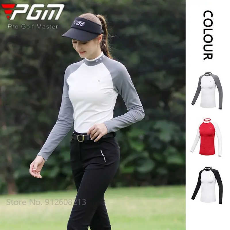 

Рубашки для гольфа PGM с длинным рукавом для женщин, дышащие женские тонкие мягкие эластичные топы для гольфа, лоскутные тонкие тренировочны...