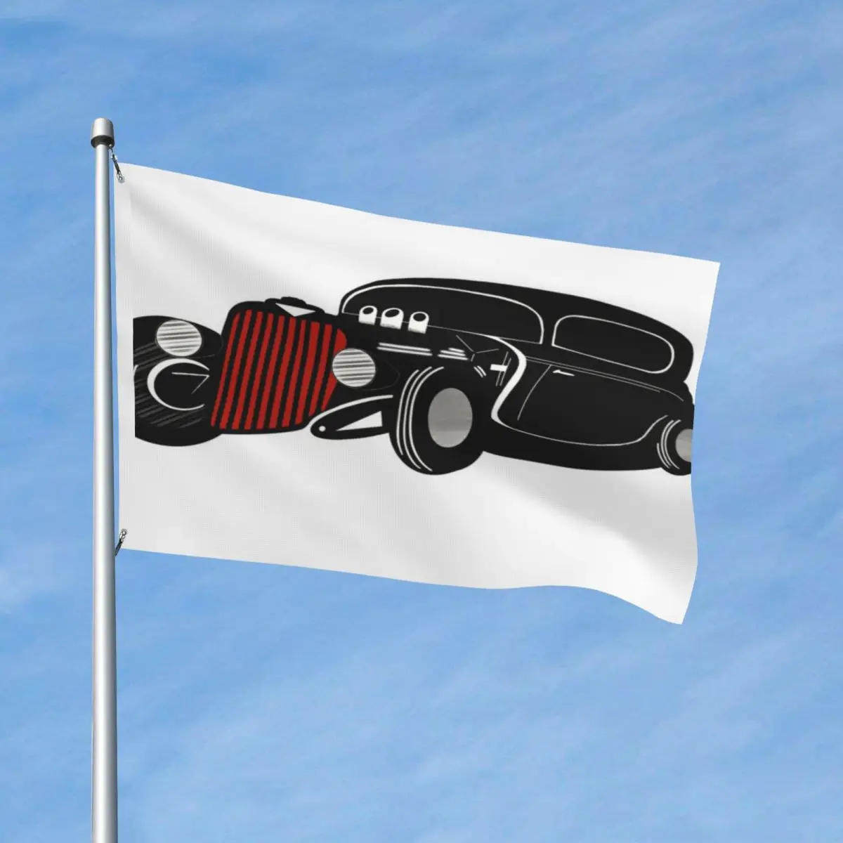 

Classic Car With Red Front Flag Decor Polyester Material Indoor Fade Resistant Drapey Delicate