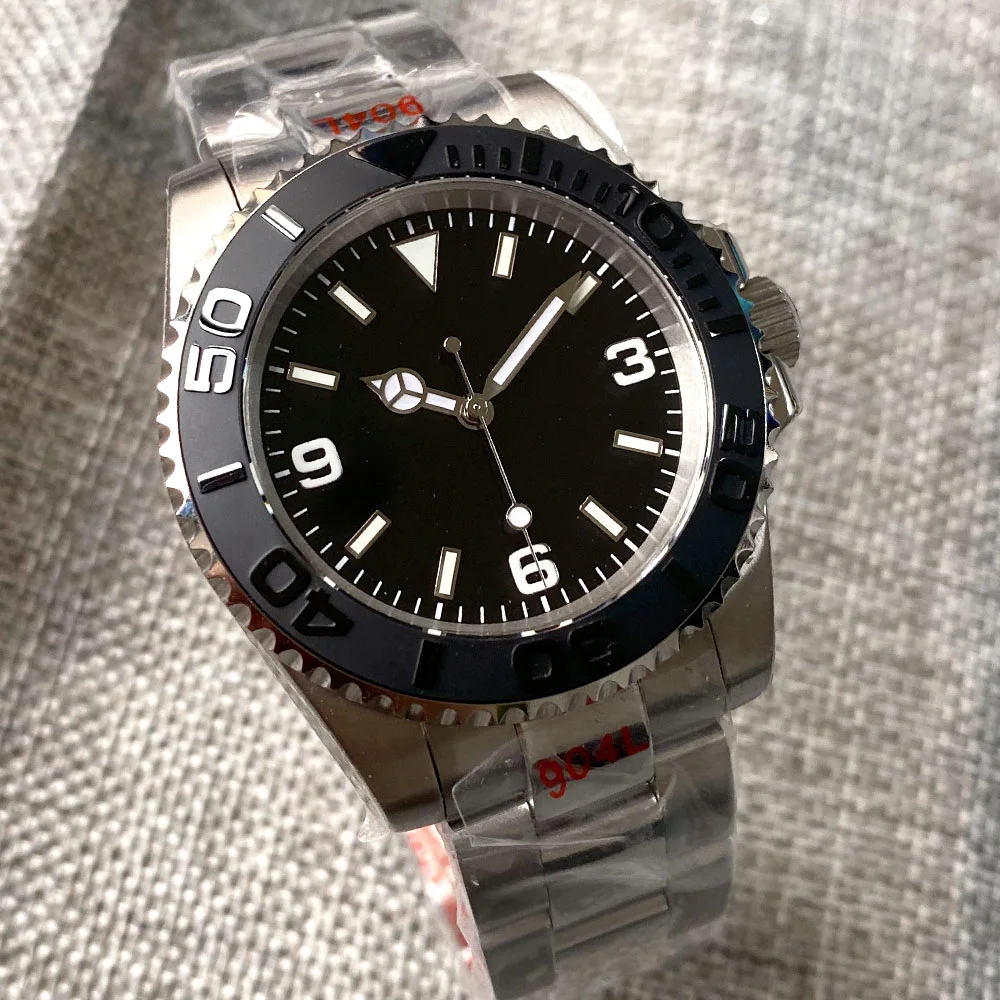 

Мужские часы Miyota NH35A с вращающимся кольцом и вставкой в виде черной щетки, 40 мм, 24 Драгоценности, с сапфировым стеклом