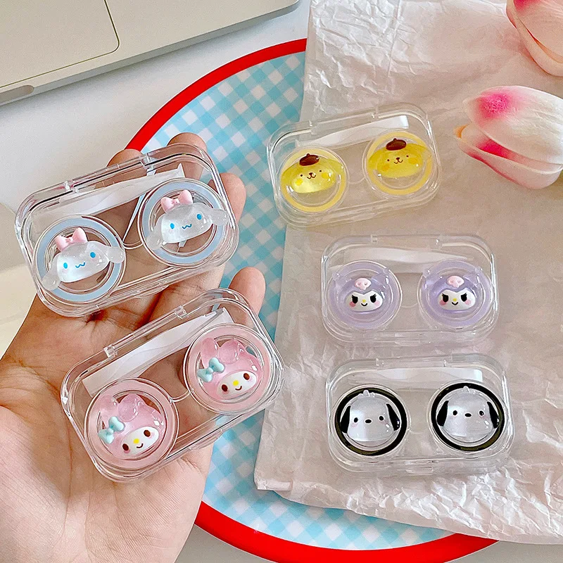 

Sanrios Anime Cinnamoroll Melody Kuromi Contact Lens Case Cartoon Travel Kit Easy Carry Mirror Lenses Box Container Kawaii Gift