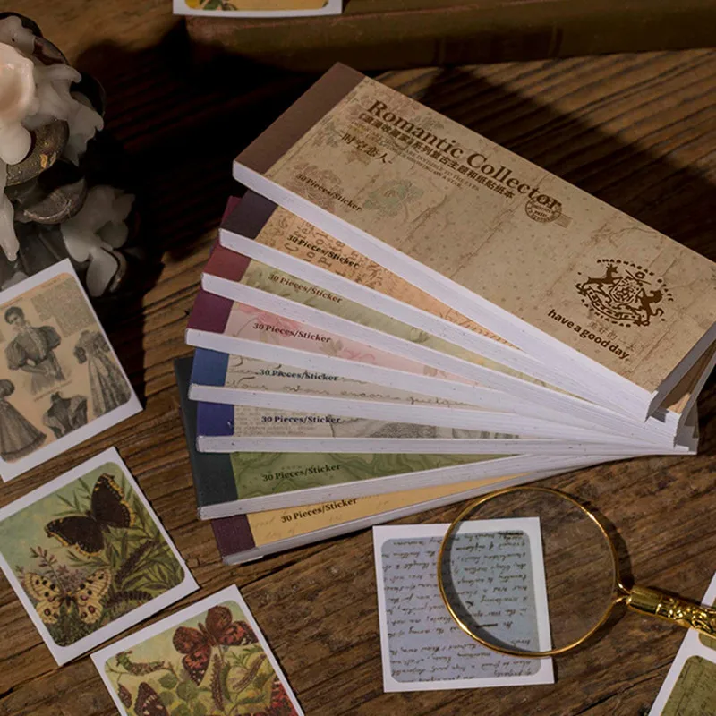 

30 Pcs Vintage Letter Bill Butterfly Ins Material Washi Stickers Book Scrapbooking Junk Journal Creative Stationery DIY Sticker