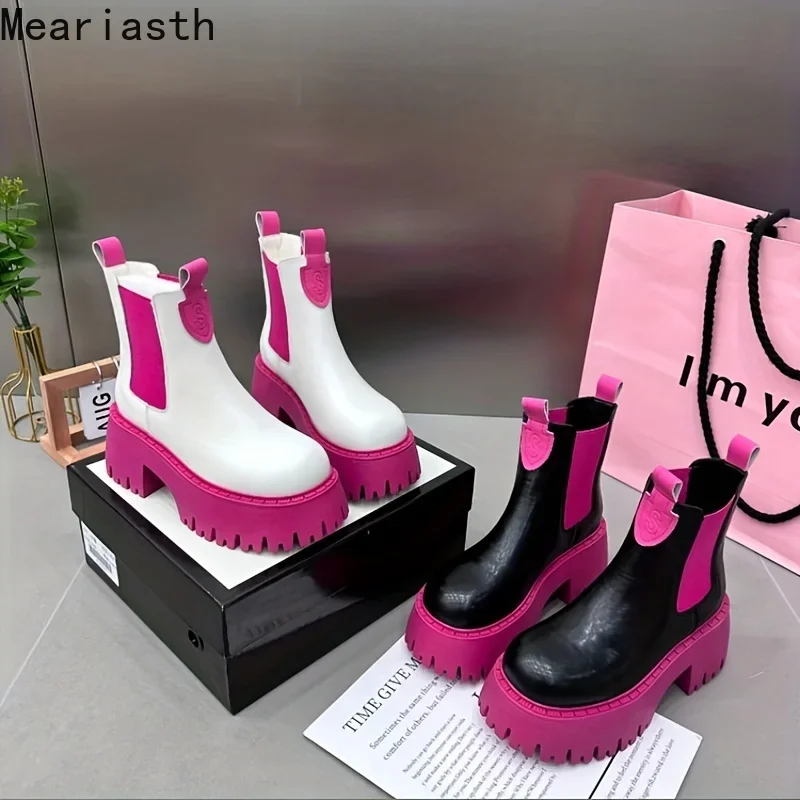 

Зимние Роскошные дизайнерские женские ботинки в стиле панк, готика, Уличная обувь, зеленые, розовые, на толстой подошве, на массивном каблуке, облегающие ботильоны челси, модные ботинки