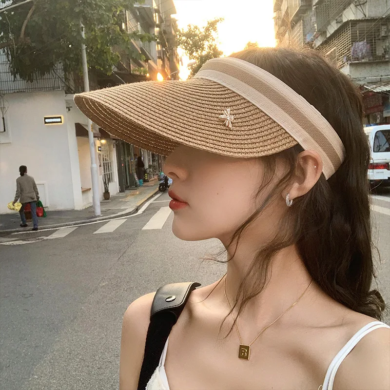 

Straw, Empty Top, Peaked Cap Women's Summer Outdoor Travel Seaside Beach Without Top Headband Sunscreen Sun Hat