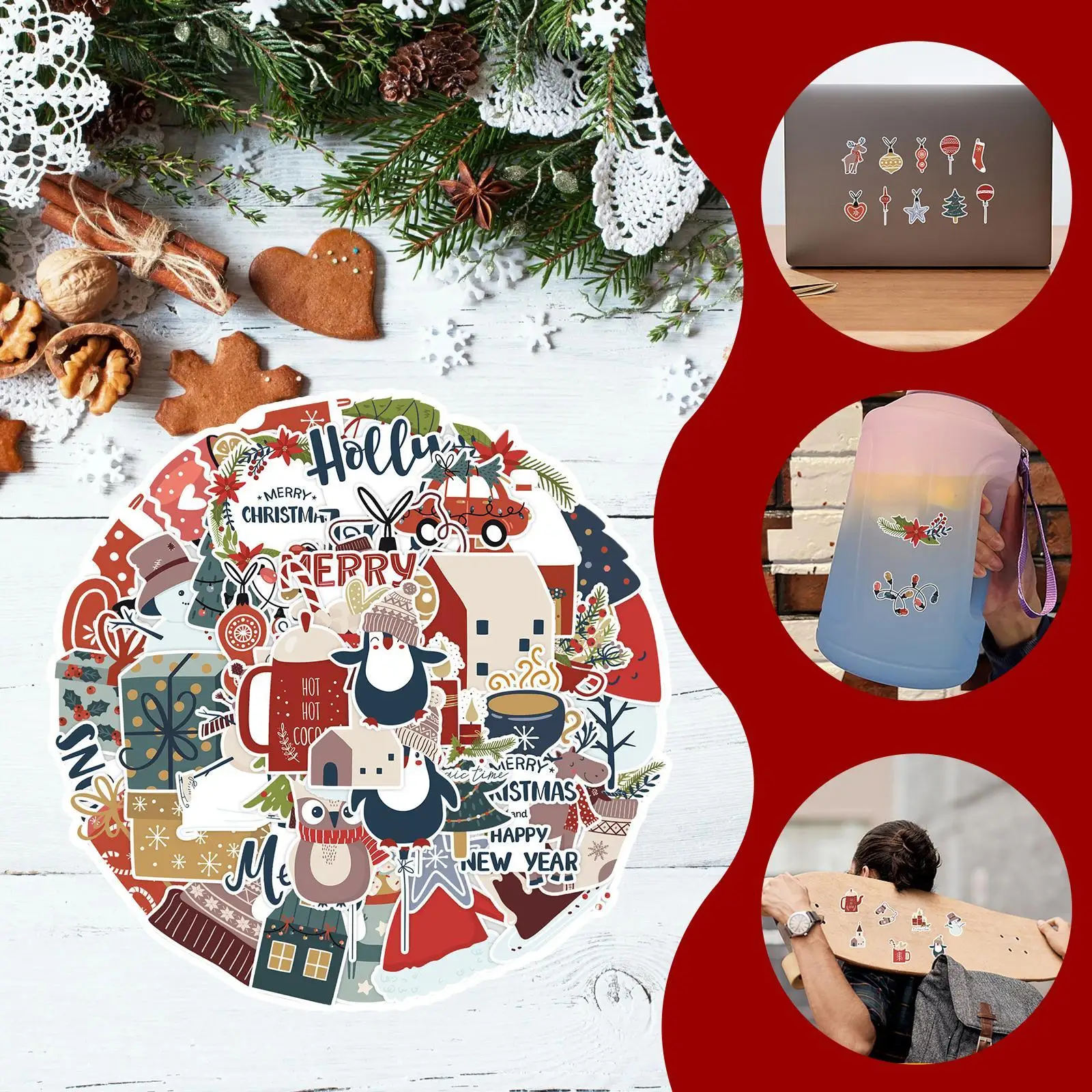 

Cute Santa Claus Christmas Cartoon Stickers Laptop Phone Snowboard Luggage Fridge DIY Decal Kid Toy Sticker Decals