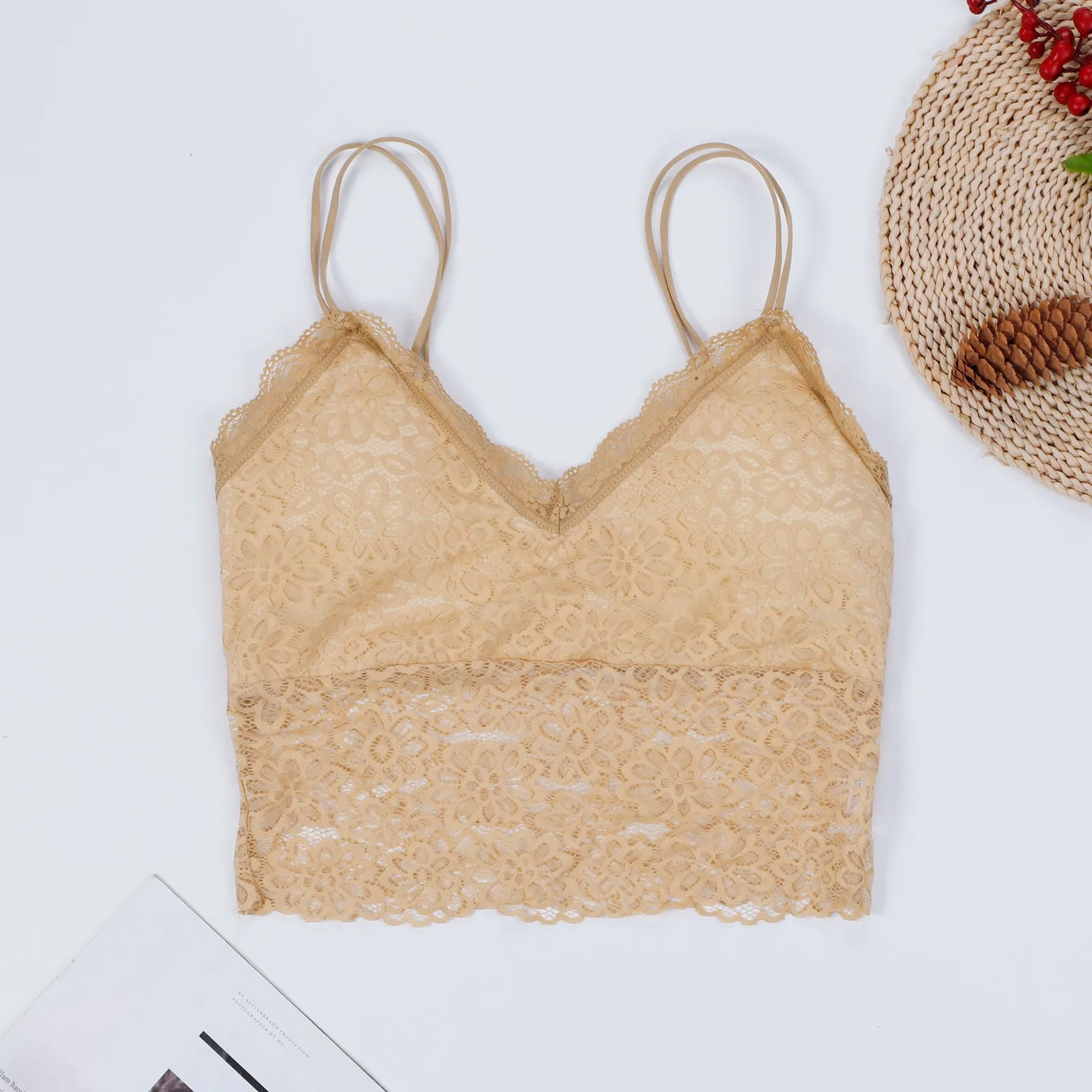 Beige Bra Bralette Women Sexy Lace Underwear Teenagers Summer Bra Camisole Top Lingerie