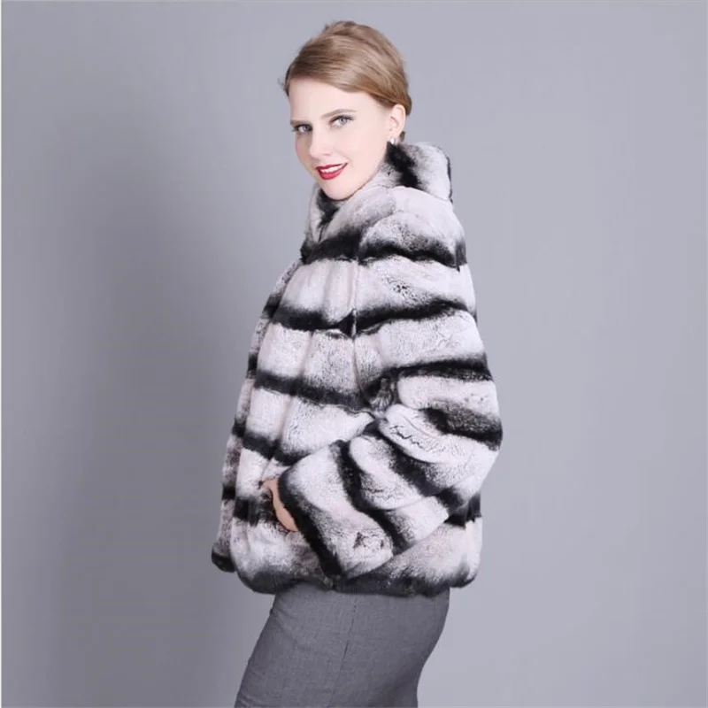XS-6XL Winter Thick Chinchilla Color Real Fur Coat For Women Genuine Rex Rabbit Fur Coat Overcoat Jacket