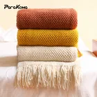 Утолщенное вязаное одеяло с кисточками, вафельное тисненное зимнее теплое мягкое покрывало с зернистой структурой кукурузы, украшение для дома 130x240 см