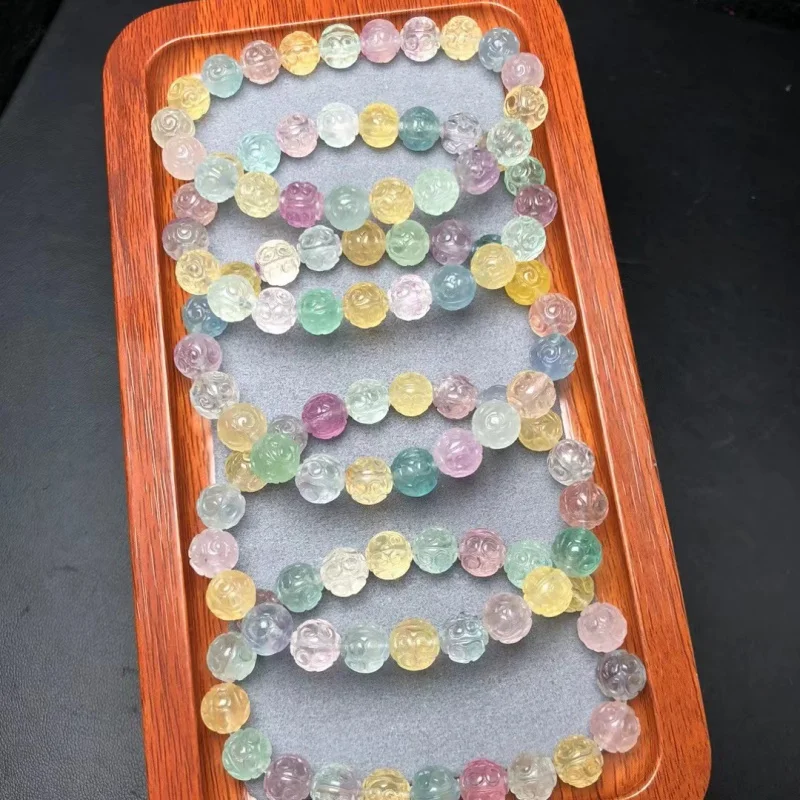 Натуральный браслет с круглыми бусинами Macaron цветной флюорит прямые продажи