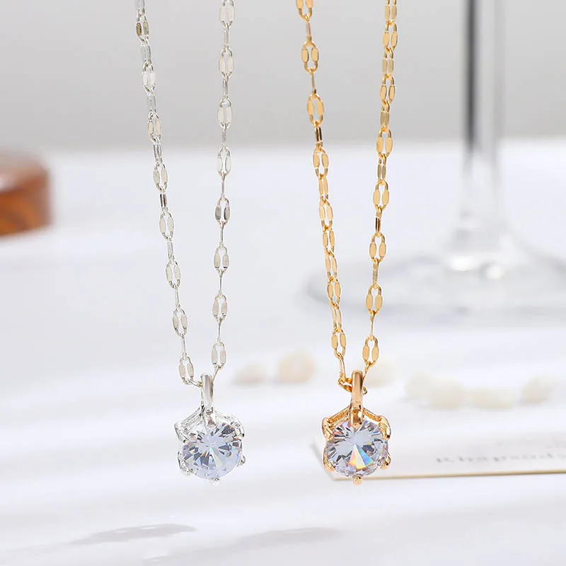 

Minimalism Single Cubic Zircon Choker Necklace for Women Korean Simple Clavicle Chains Girls Crystal Pendant Collar Jewelry Gift