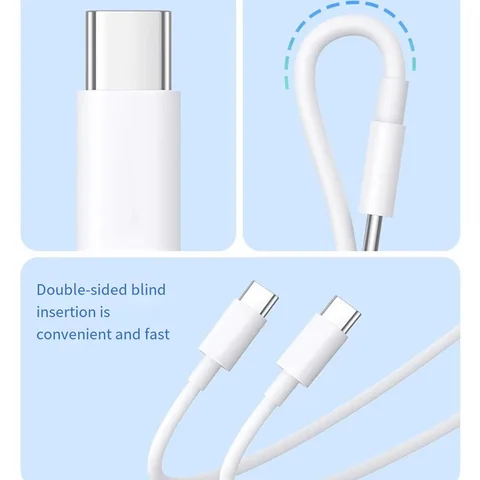 Короткие двойные кабели USB-C для быстрой зарядки PD 60 Вт USB Type C To C Высокоскоростной кабель передачи данных для iPhone 16 Samsung Huawei