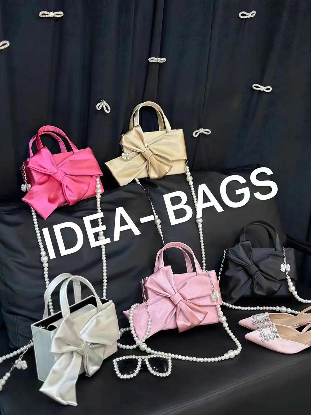 

Luxury Satin Big Bow Square Bag Women Handbag High Quality Evening Bag Wedding Party Clutch Purse Female Shoulder Messenger Bag