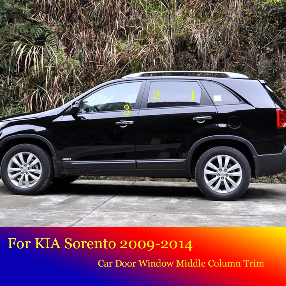 

Автомобильная черная зеркальная средняя Колонка для KIA Sorento 2009, 10, 11, 12, 13, 2014, оконная отделка ПК, полоса для стойки B C, стикер, аксессуары