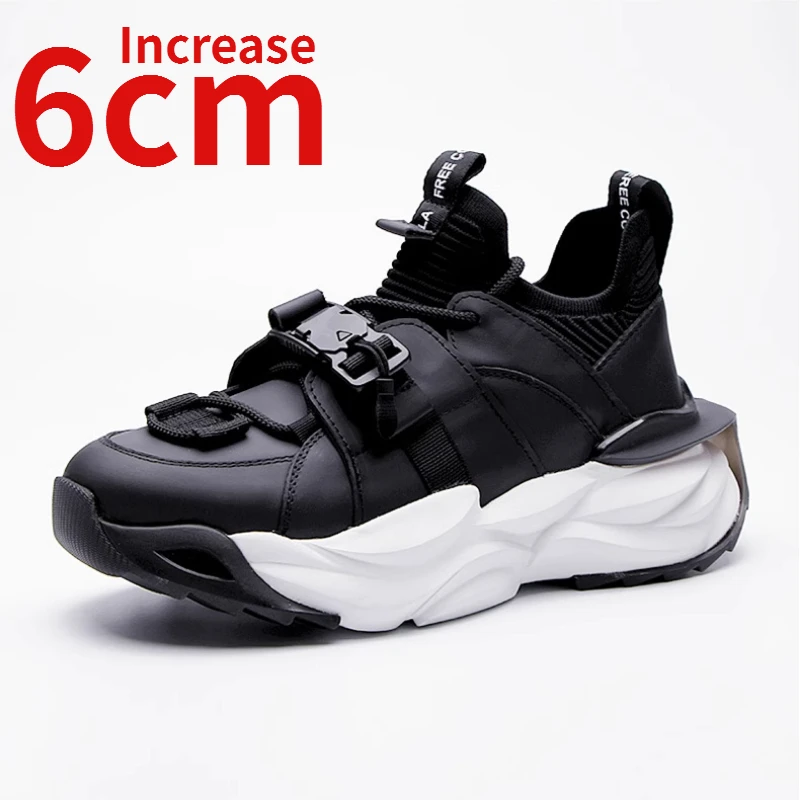 

Туфли мужские на толстой подошве, повседневные спортивные, натуральная кожа, 6 см, европейские трендовые брендовые, белые