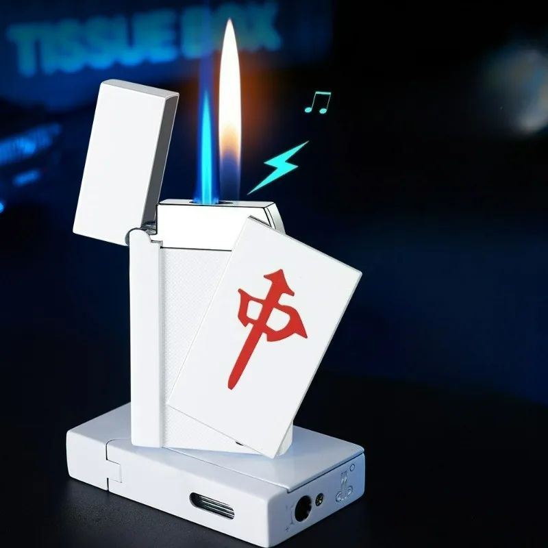 Фото Горячая новинка: креативная газовая зажигалка Ace Double Flame с бутаном, визуальным окном уровня газа, регулируемым струйным пламенем, металлическая, для мужчин №3