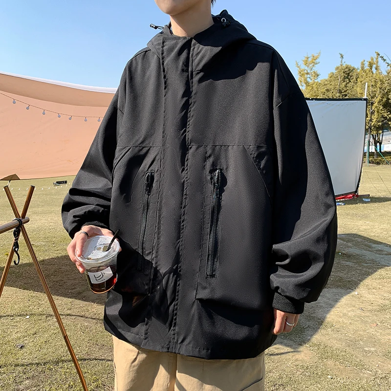

Workwear coat Men's waterproof autumn loose vintage hooded jacket