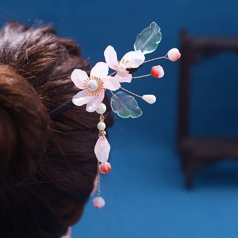 

Vintage Wooden Hair Stick Flower Hairpin for Women Hanfu Head Jewelry
