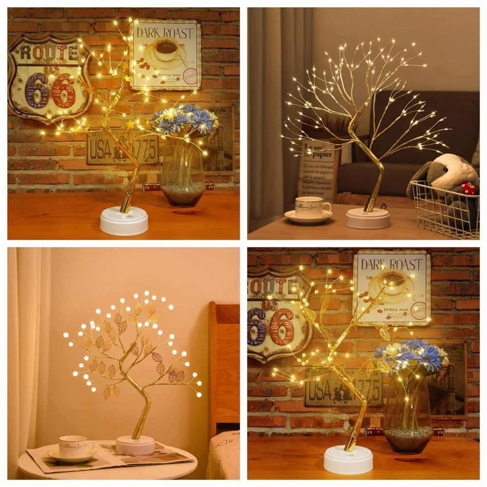 

LED Night Lights Mini Christmas Tree Table Lamp Garland Fairy String Lights Gifts Home Indoor Room Decor 2022 Ramadan Decoration