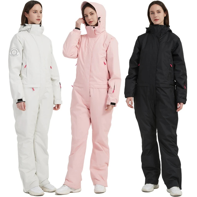 Winter Hooded Women One Piece Ski Suit Windproof Sport Female Jumpsuit Outdoor Woman Snow Suits Waterproof Girl Overalls Clothes