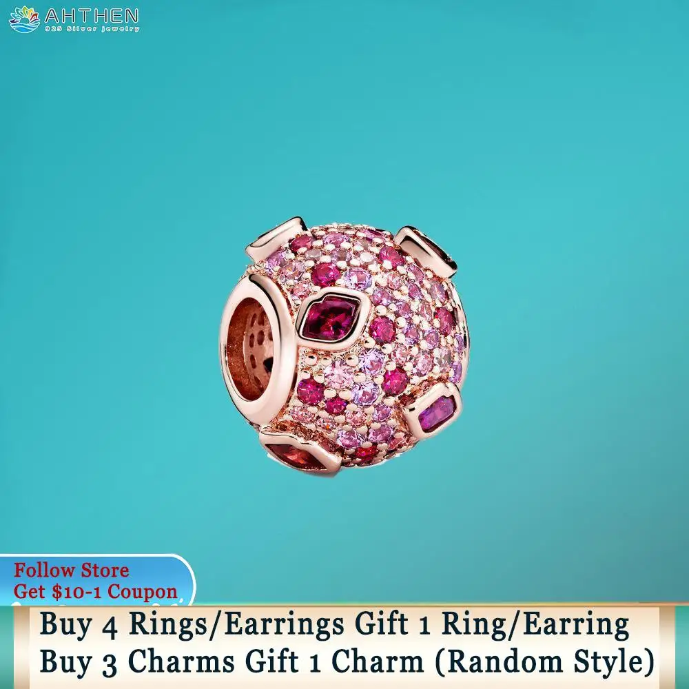 

Ahthen S925 Sterling Silver Beads Kiss Pave Charm fit Original Pandora Bracelets for Women Jewelry Making Birthday Gift