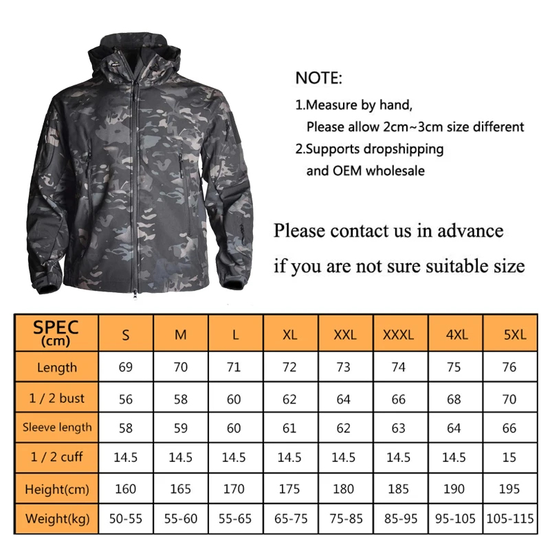 Army Shark Skin Soft Shell Tactical Windproof Waterproof Jacket Men Flight Pilot Hood Coat Military Hunting Bomber Hiking Jacket