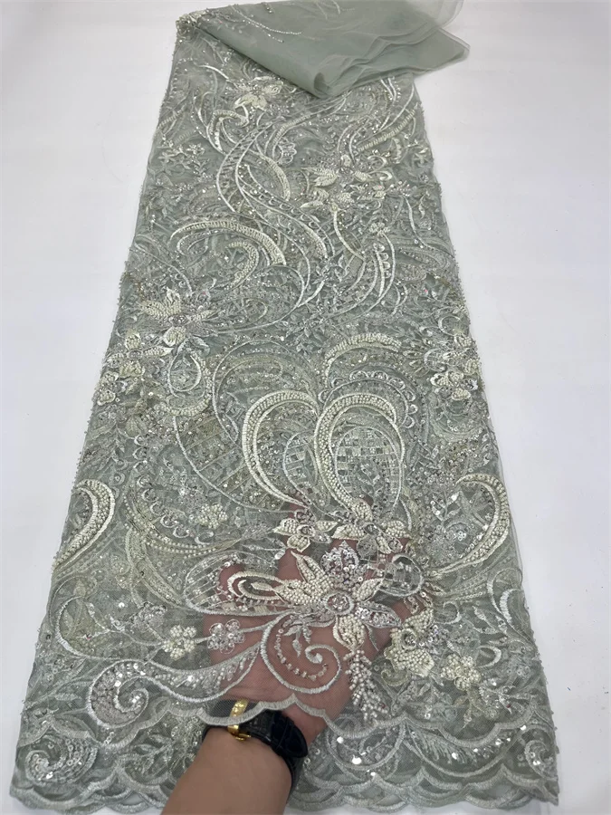 

High-End High Quality Luxury French Embroidery Groom Lace Fabric African Nigerian With Sequins Fabric For Wedding Dress