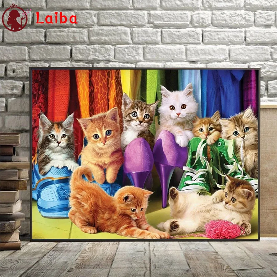 

Алмазная живопись, животное, кошка, семья, вышивка крестиком, Алмазная мозаика, картина Стразы, вышивка кристаллами, бисером, рукоделие
