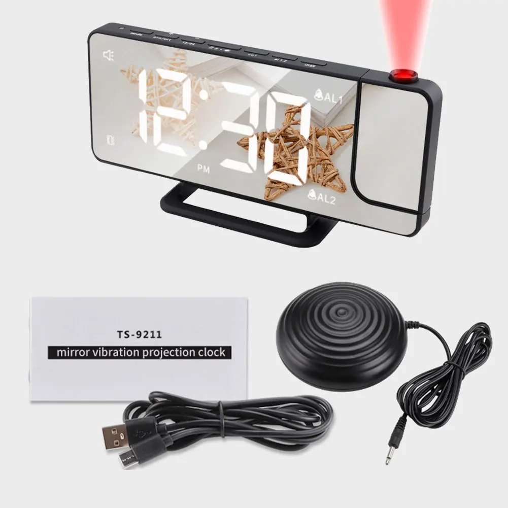 

USB Charger Electronic Projection Alarm Clock Kids Adults With 0-100 Percent Dimmer Automatic Photosensitive Bedroom Bedside
